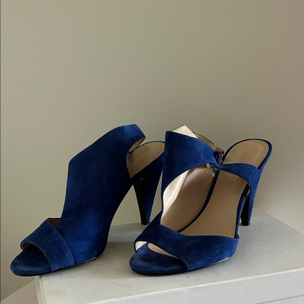 Nine West Navy Suede Open-Toe High Heel Mules